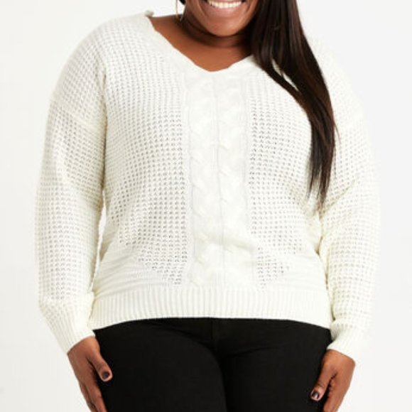 Ashley Stewart Ivory Knit V-neckline Sweater - Picture 2 of 2